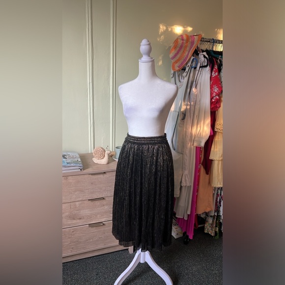 ZARA A-Line Silver Gold Metallic Threads Elastic High-Waist Knee-Length Skirt S - Picture 6 of 16